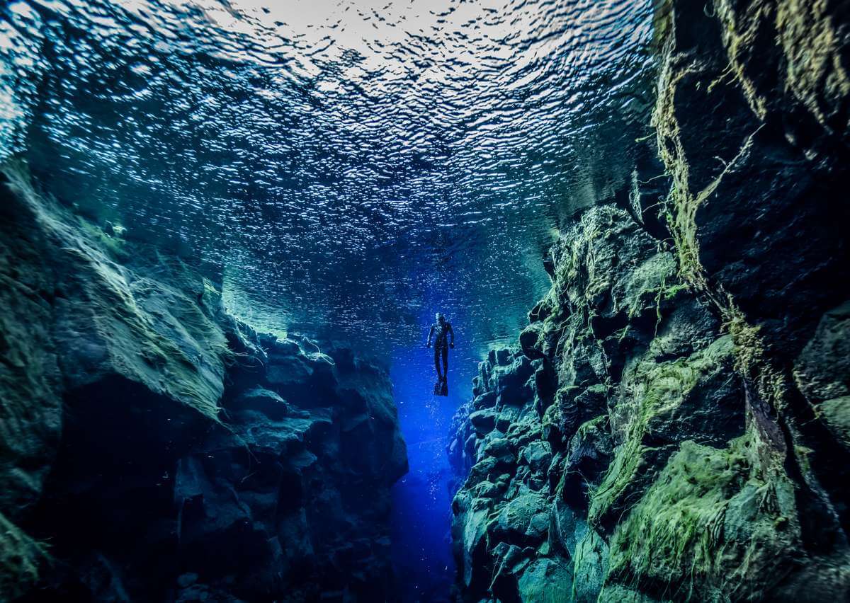 Diver in the Silfra Gap, Iceland