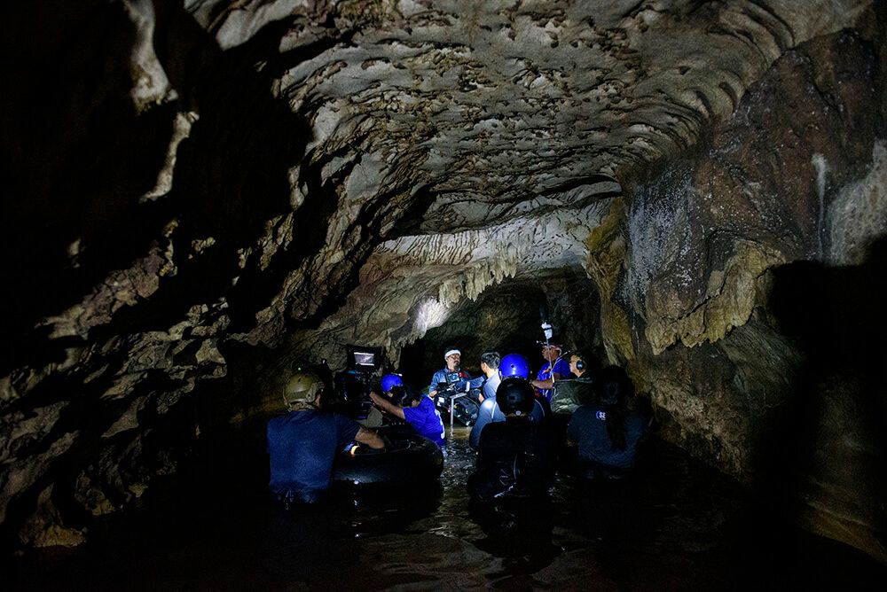 filming the thai rescue movie in a flooded cave