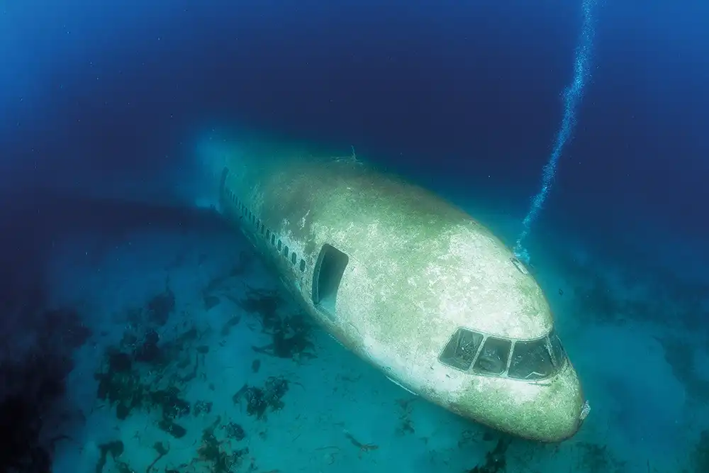 A lockheed tristar sunk on the sea bed off the coast of Aqaba