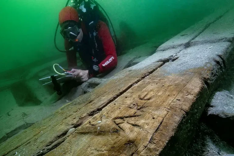 Ancient Egyptian pleasure barge discovered in submerged harbour of Alexandria