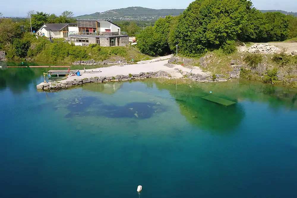 Capernwray Diving Centre showing the entry platforms and shallow water training platform