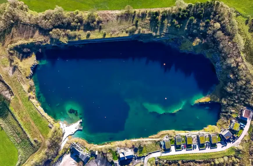 Aerial view of Capernwray Diving Centre at Jackdaw Quarry