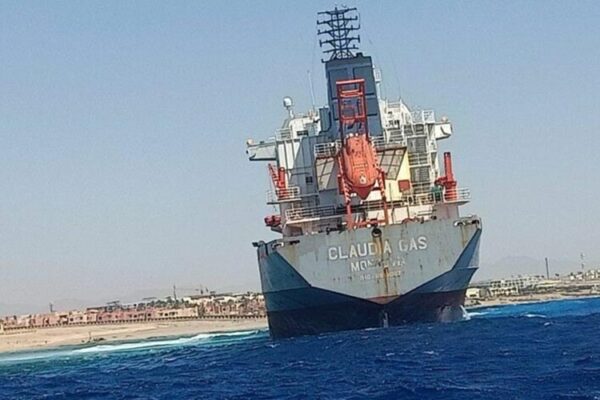 claudia gas tanker sitting on the coral reef in Sharm El Sheikh