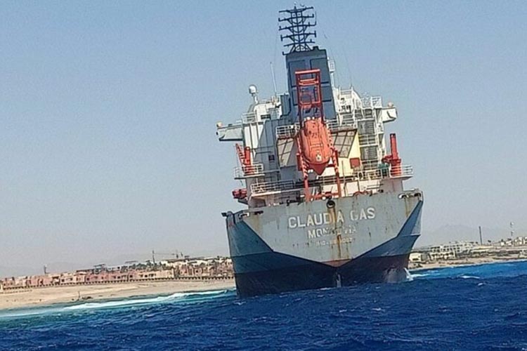 claudia gas tanker sitting on the coral reef in Sharm El Sheikh