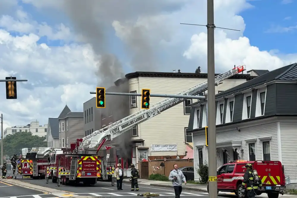 Fire at East Coast Divers in Brookline, Massachusetts