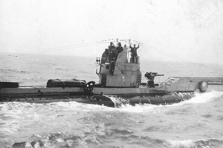a black and white photograph of a german world war 1 class 2 u-boat