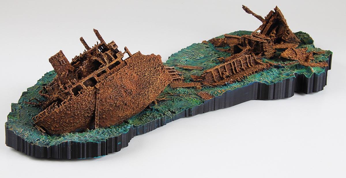 3d printed model of the wreck of the giannis d