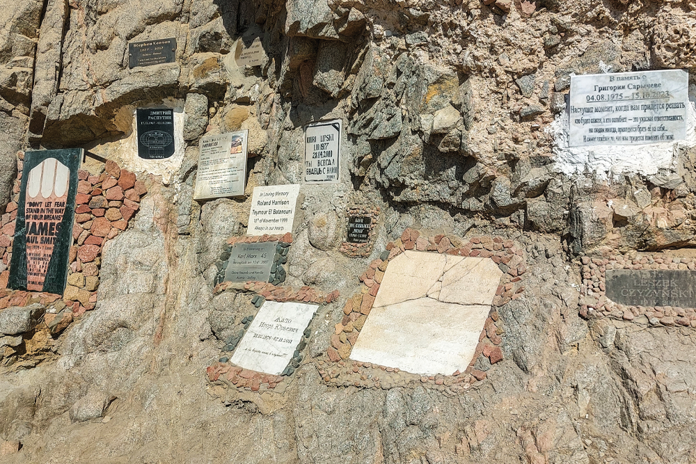 Plaques on the cliff by Dahab's Blue Hole commemorating divers who died in its depths
