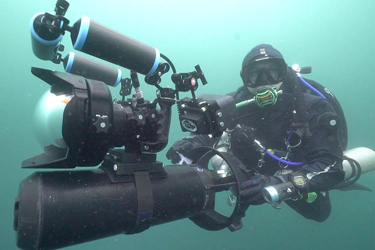 documentary filmmaker karl taylor in action underwater