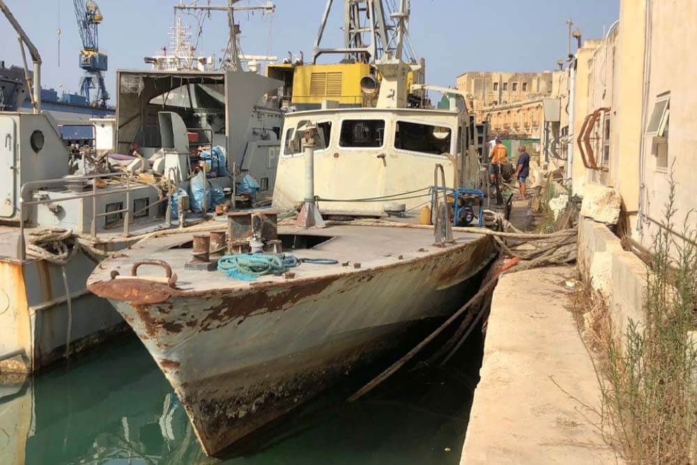 Malta P-33 patrol boat before being sunk as an artificial reef.