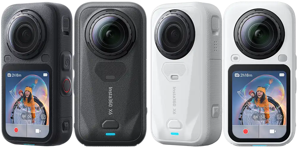 new insta360x6 front and back sides in black and white