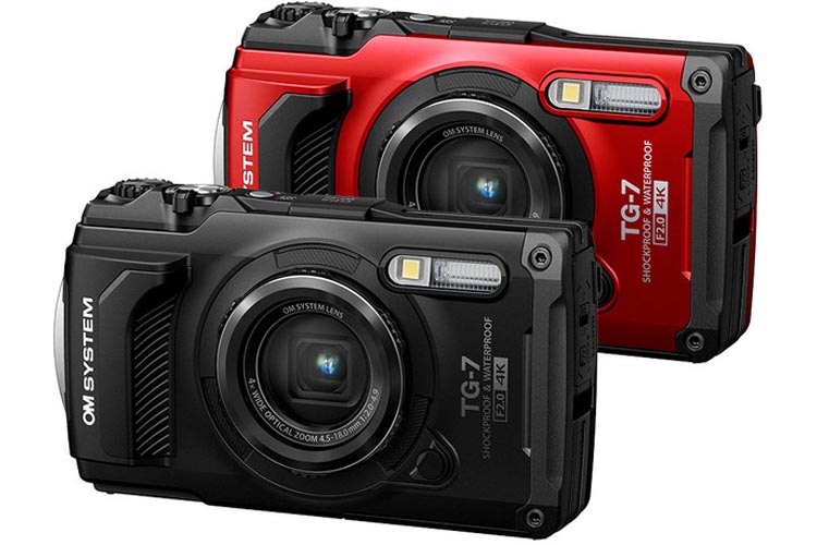 OM System tough TG-7 camera in red and black