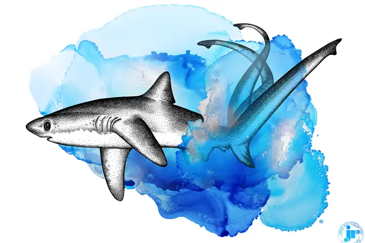 'Bigeye Thresher Shark' (Stippling & Liquid Alcohol Ink) by Janina Rossiter