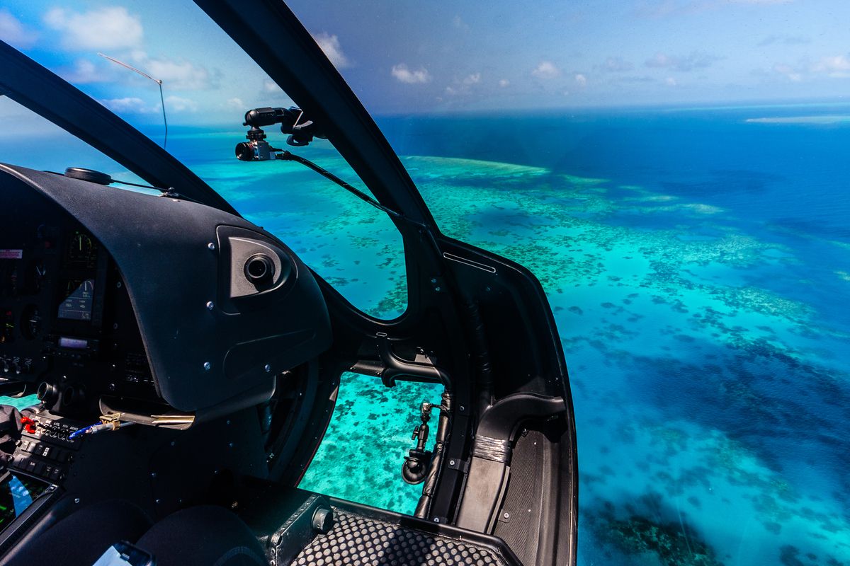 Helicopter survey over the Great Barrier reef