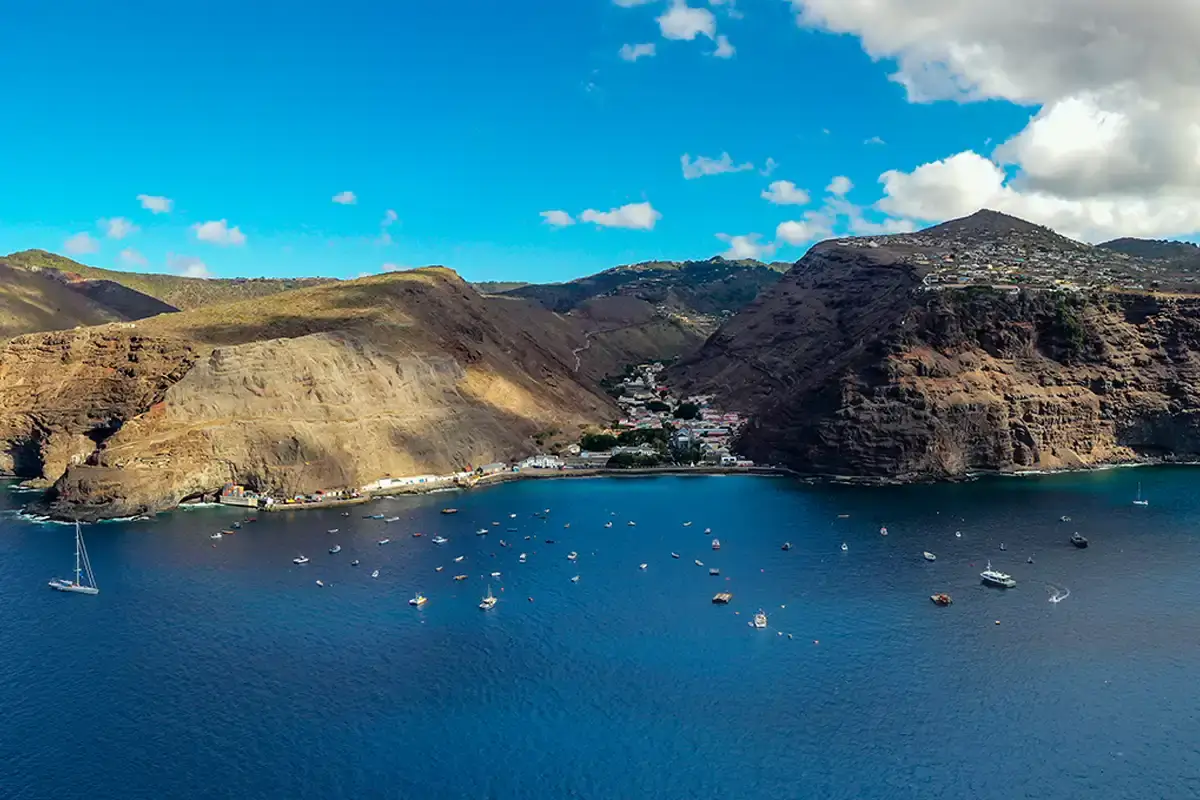 an aerial photography overlooking James Bay and Jamestown in St Helena