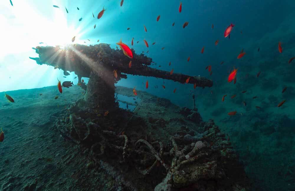 The iconic stern cannon of the SS Thistlegorm